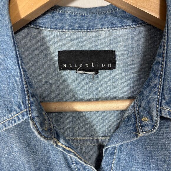 Denim Mini Shirt Dress Womens L Drawstring Waist Western Coastal Cowgirl Pockets - Picture 6 of 8